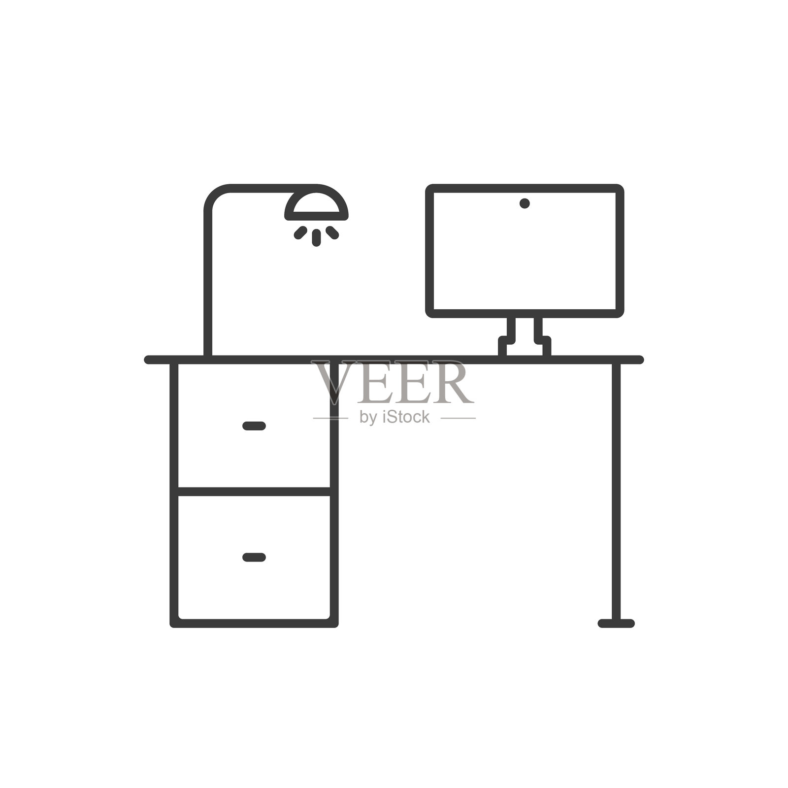 电脑工作区图标，桌面设置线条矢量图插画图片素材