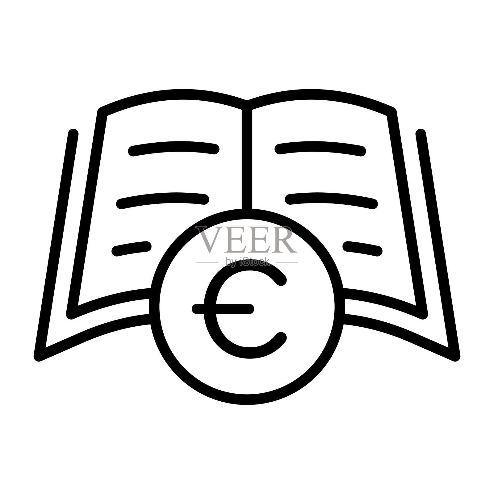 金融素养图标。书籍和欧元货币插画图片素材