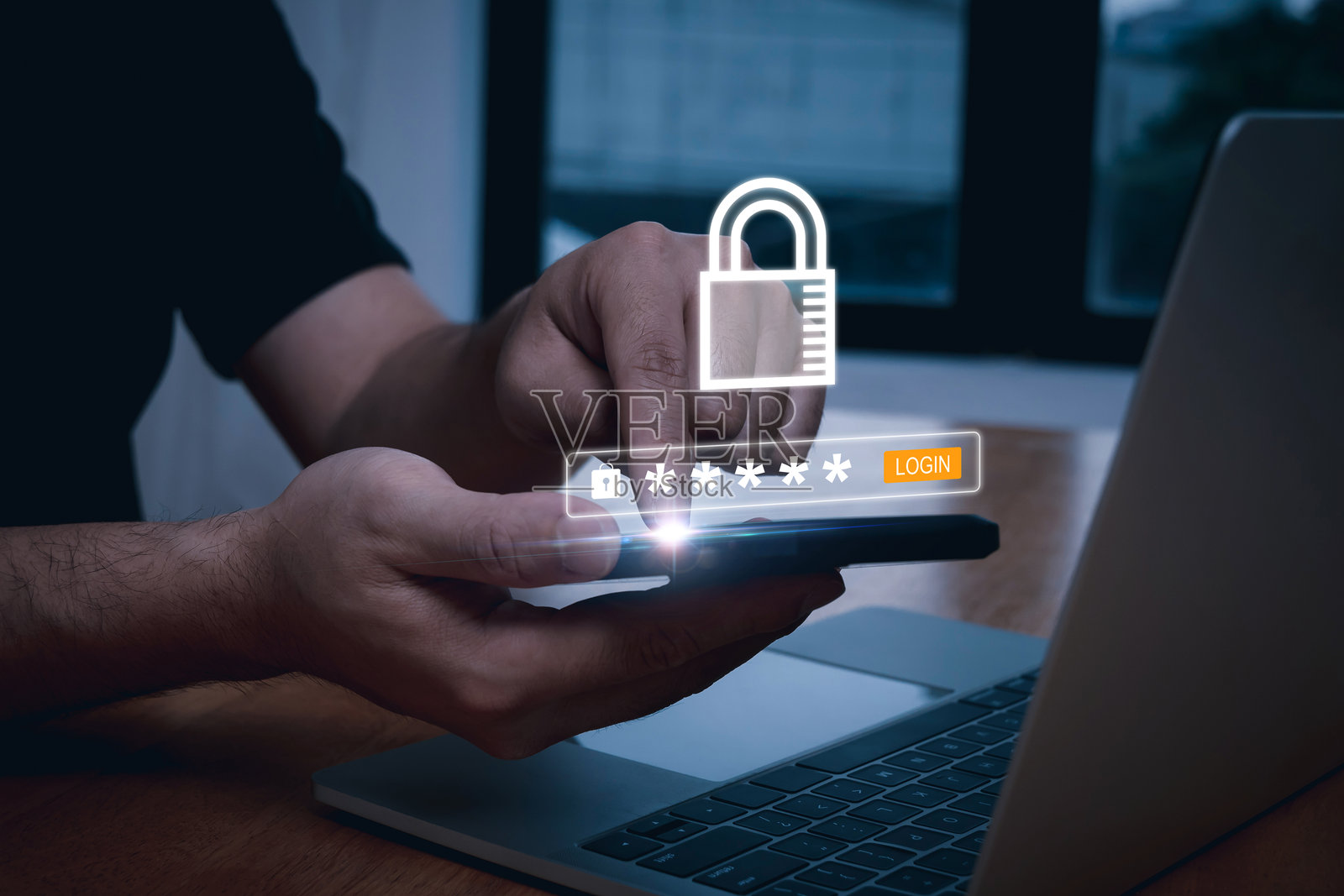 密码。商界人士在手机上输入密码，网络安全、云存储、防病毒、数据保护应用程序、身份验证、互联网网络技术概念照片摄影图片