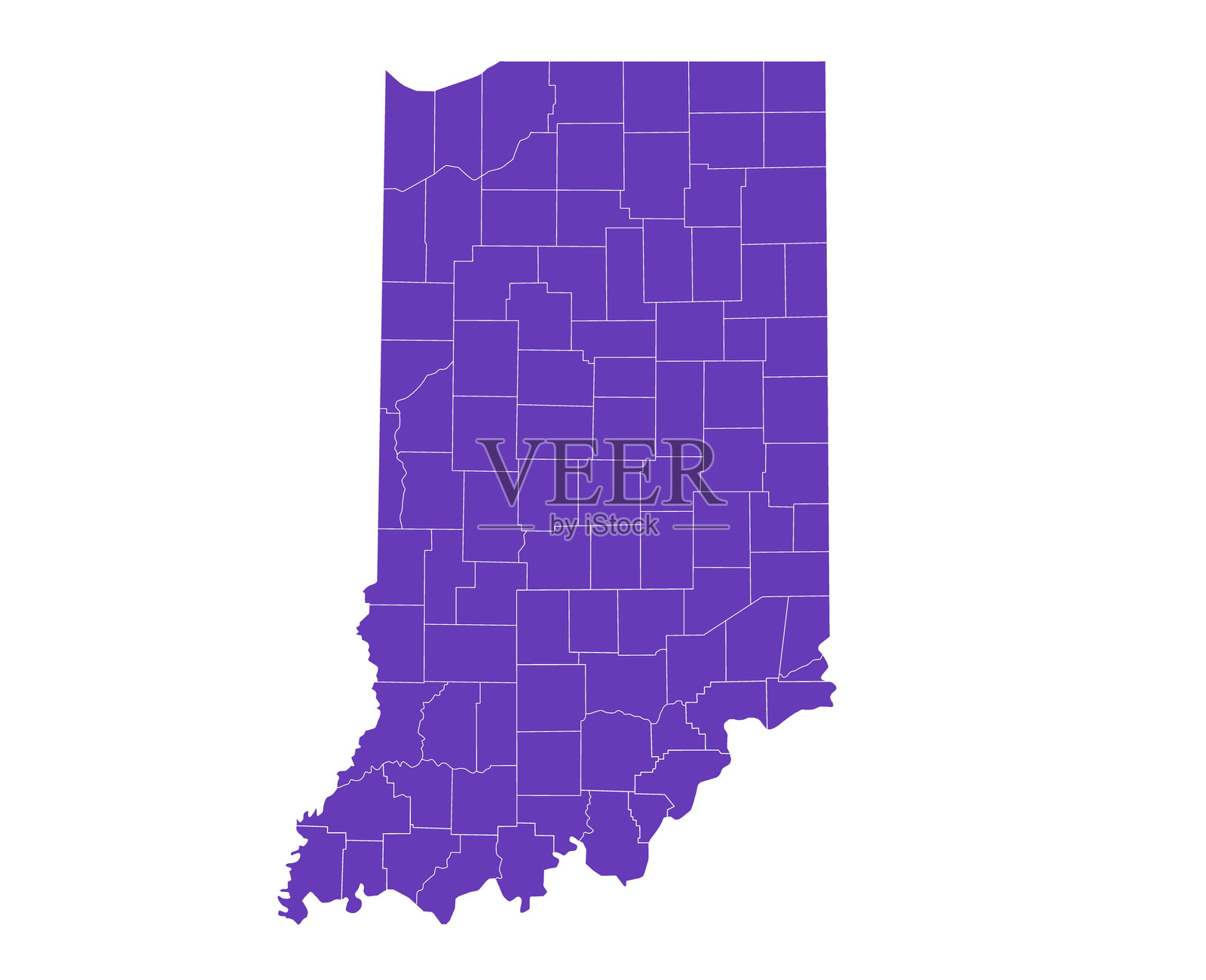 印第安纳州地图。印第安纳州行政区划图。印第安纳州各县地图，印第安纳州空白地图插画图片素材