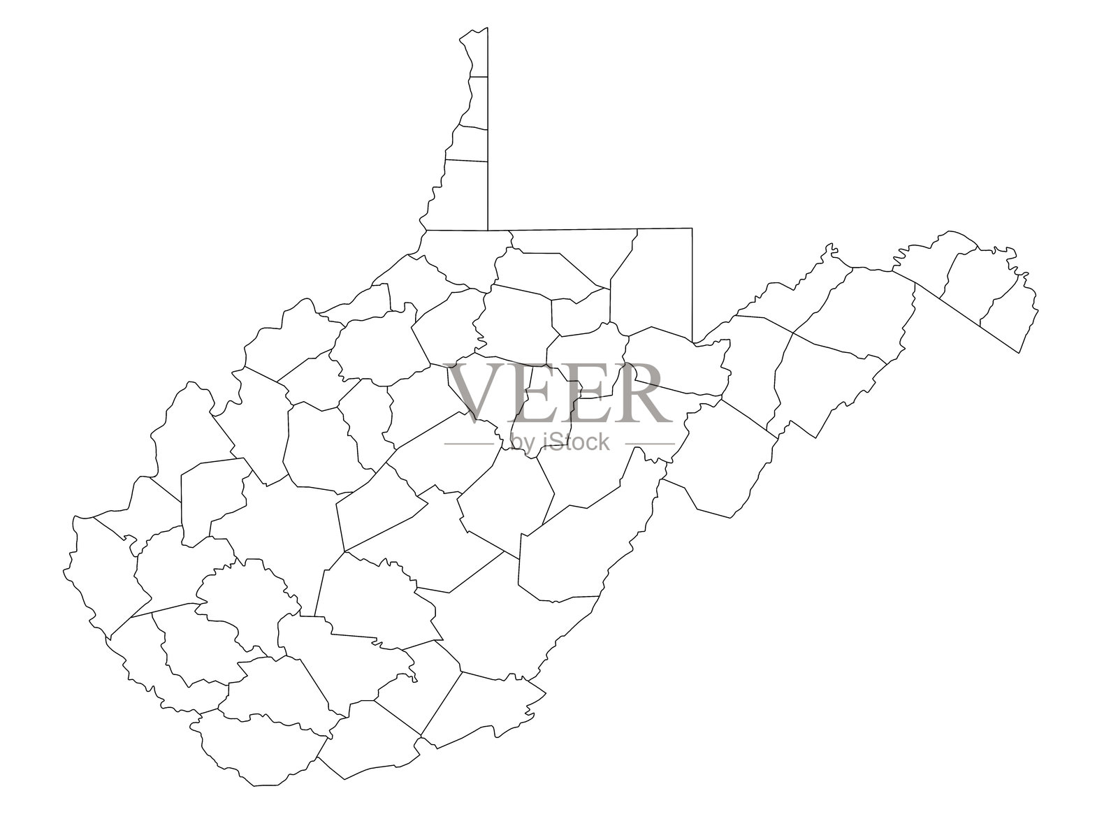 西弗吉尼亚州地图。高度详细的插画地图 - 西弗吉尼亚州地图轮廓插画图片素材