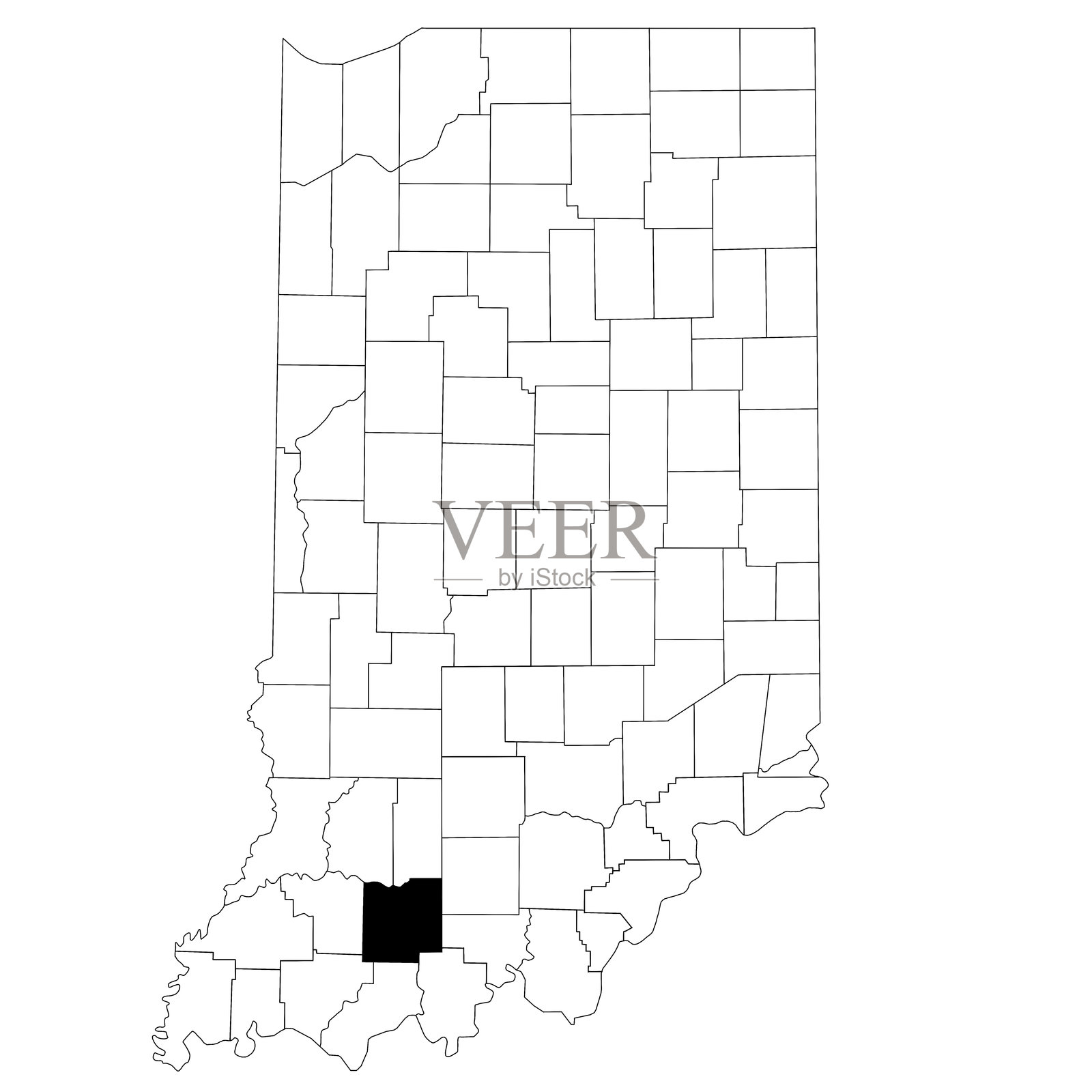 印第安纳州杜布瓦县地图，背景为白色。美国地图上用黑色高亮显示单一县地图。美国，美利坚合众国插画图片素材