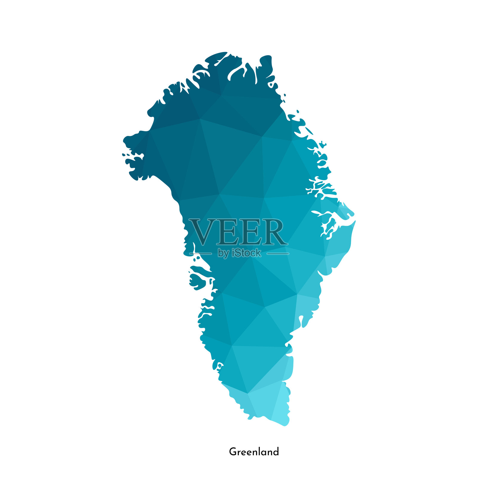 格陵兰地图的矢量孤立插图图标，具有简化的蓝色剪影，丹麦的自治领土。多边形几何风格。白色背景插画图片素材