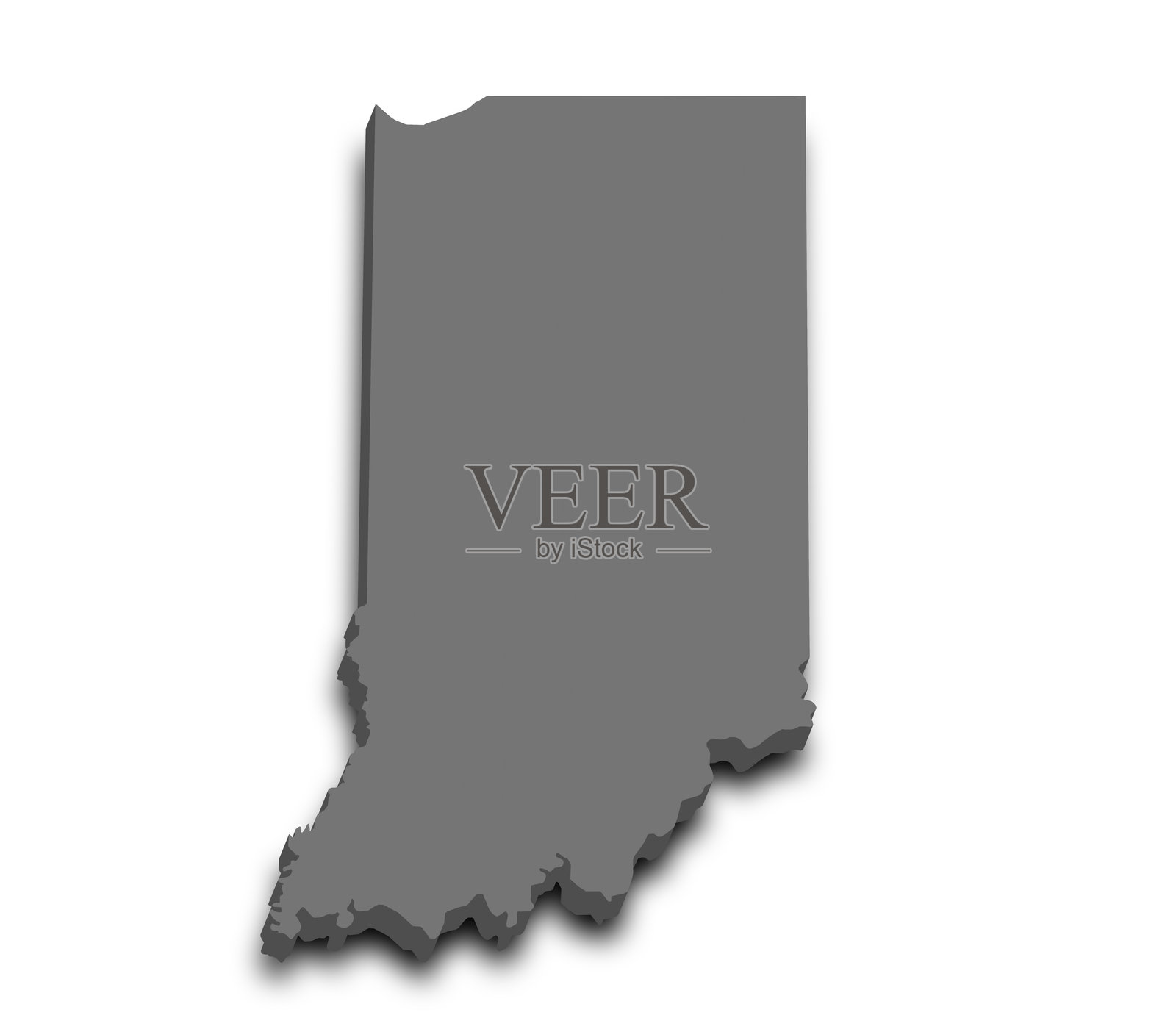 印第安纳州地图。彩色三维印第安纳州地图。美利坚合众国，美国，美利坚合众国插画图片素材