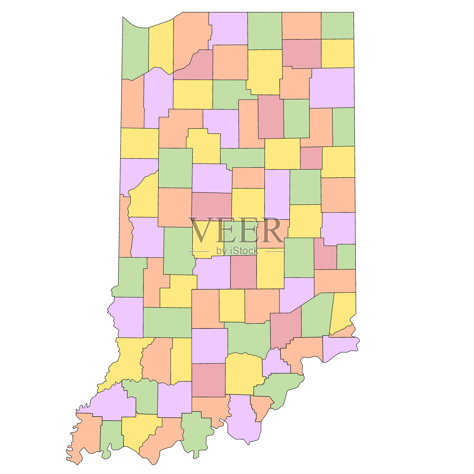 印第安纳州地图。高度详尽的插画地图 - 印第安纳州地图轮廓插画图片素材