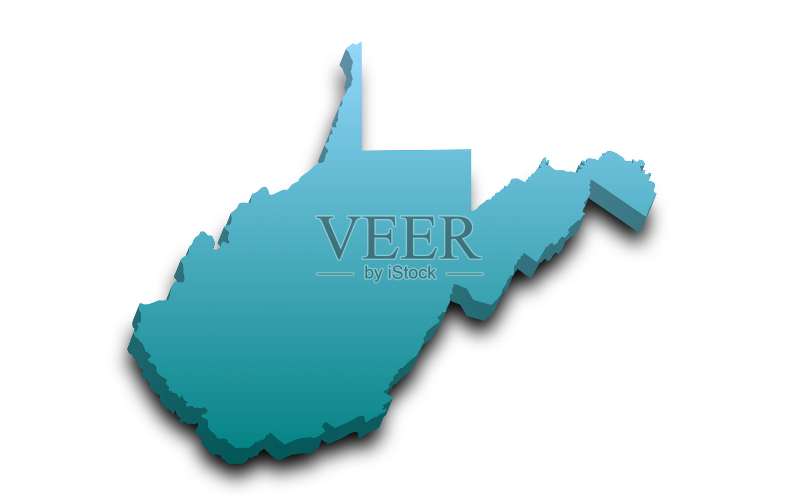 西弗吉尼亚州地图。美国西弗吉尼亚州三维彩色地图。美利坚合众国，美国，美利坚合众国插画图片素材