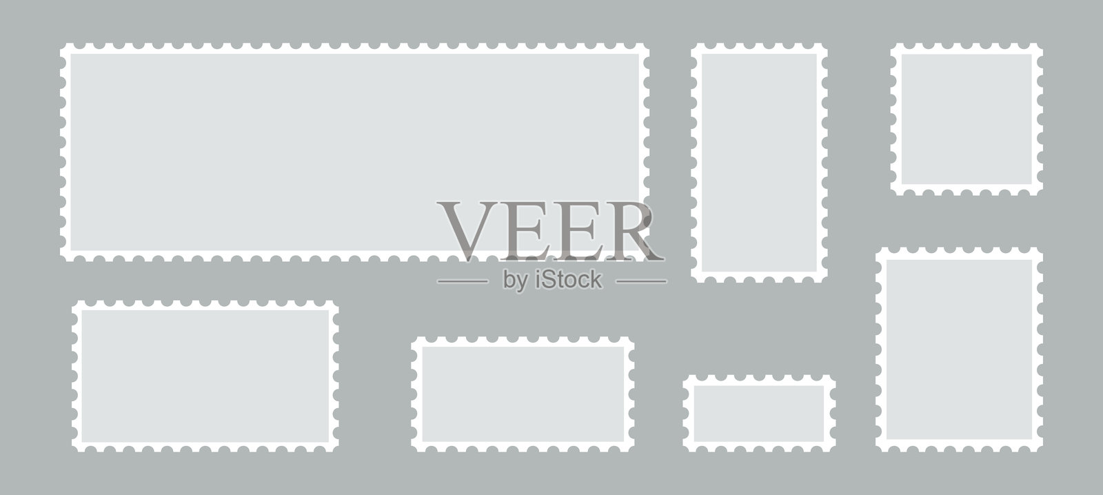 邮票边框集锦。空白的矩形和方形邮票插画图片素材