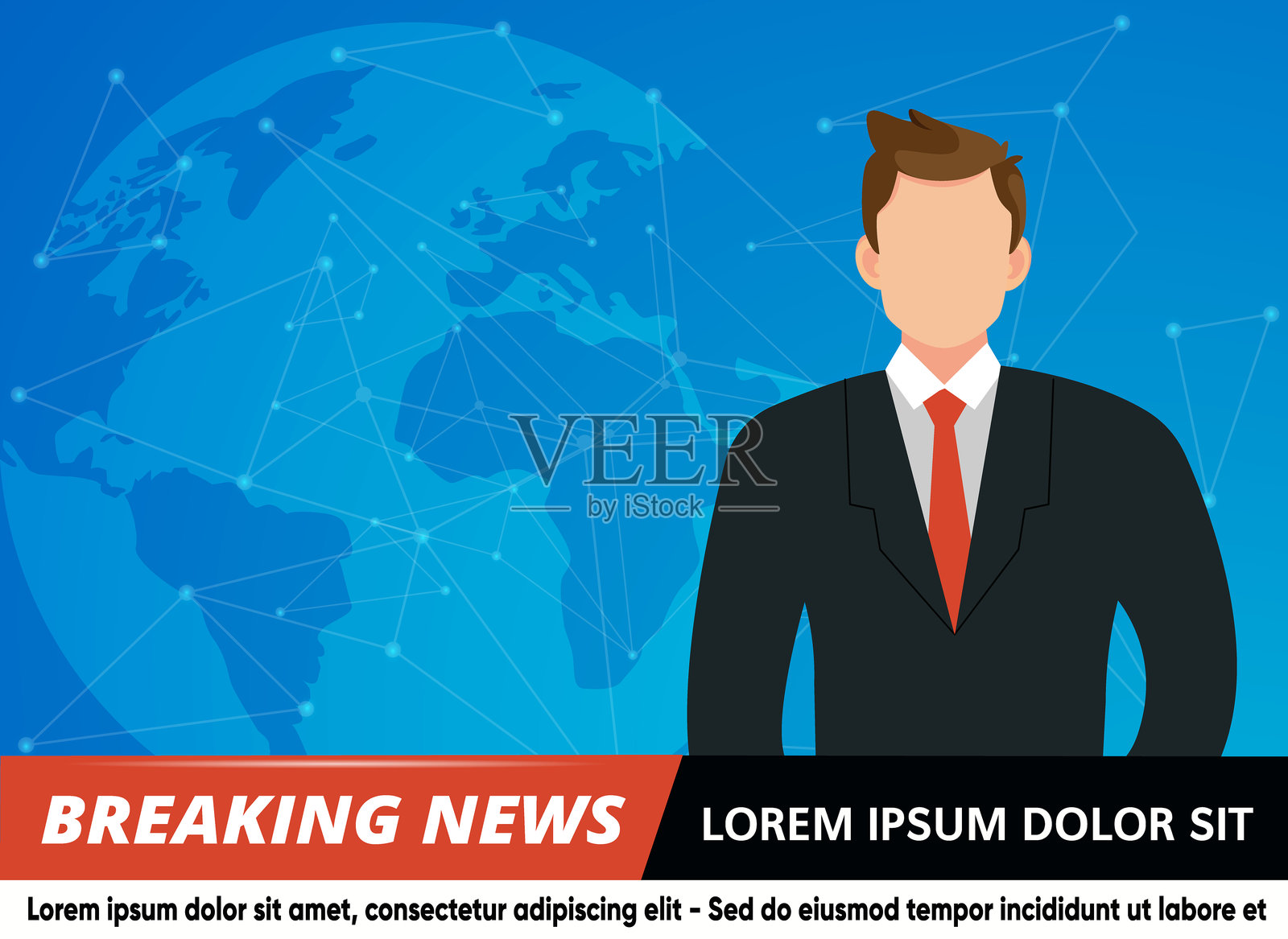 男主播在电视上播报突发新闻插画图片素材