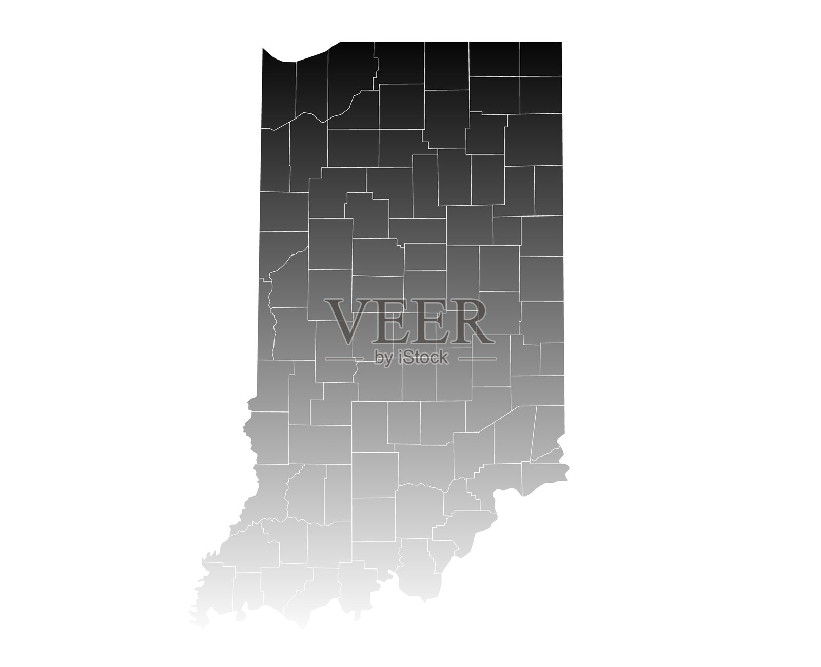 印第安纳州地图。印第安纳州行政区划图。印第安纳州县区地图，印第安纳州空地图插画图片素材