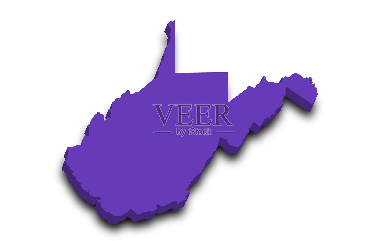 西弗吉尼亚州地图。彩色三维西弗吉尼亚州地图。美利坚合众国，美国，美国插画图片素材