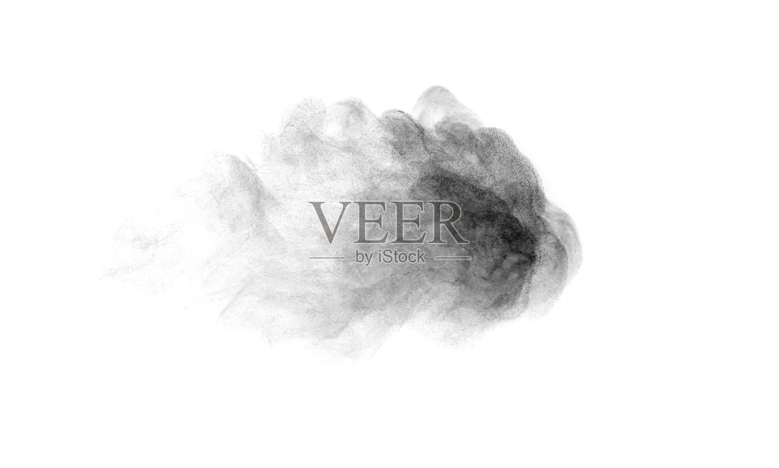 黑色烟雾的抽象插画。该插画具有纹理表面和重叠的烟雾效果，孤立在白色背景上。照片摄影图片