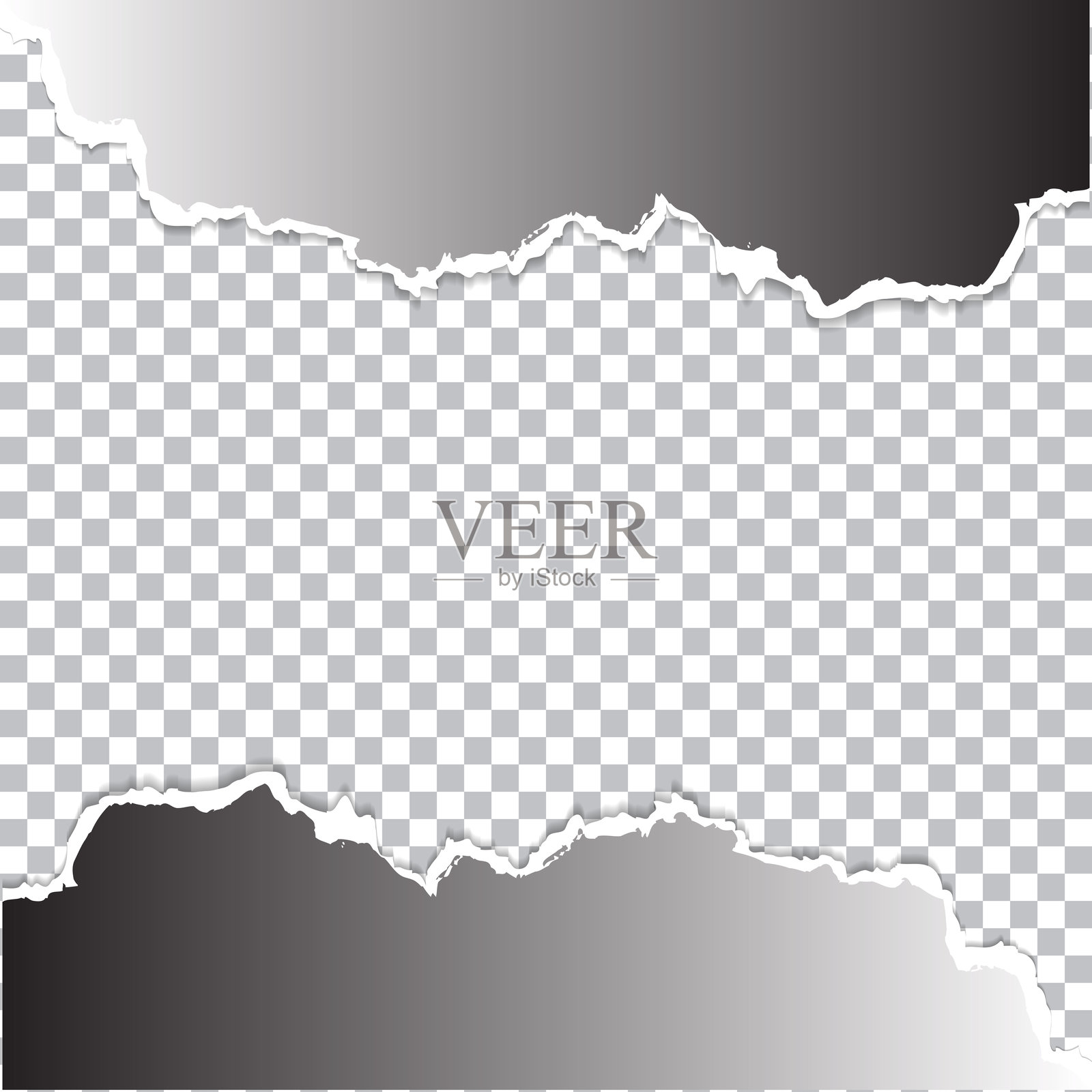 矢量逼真无缝撕裂纸张边缘。撕裂的白纸条和柔和的阴影插画图片素材