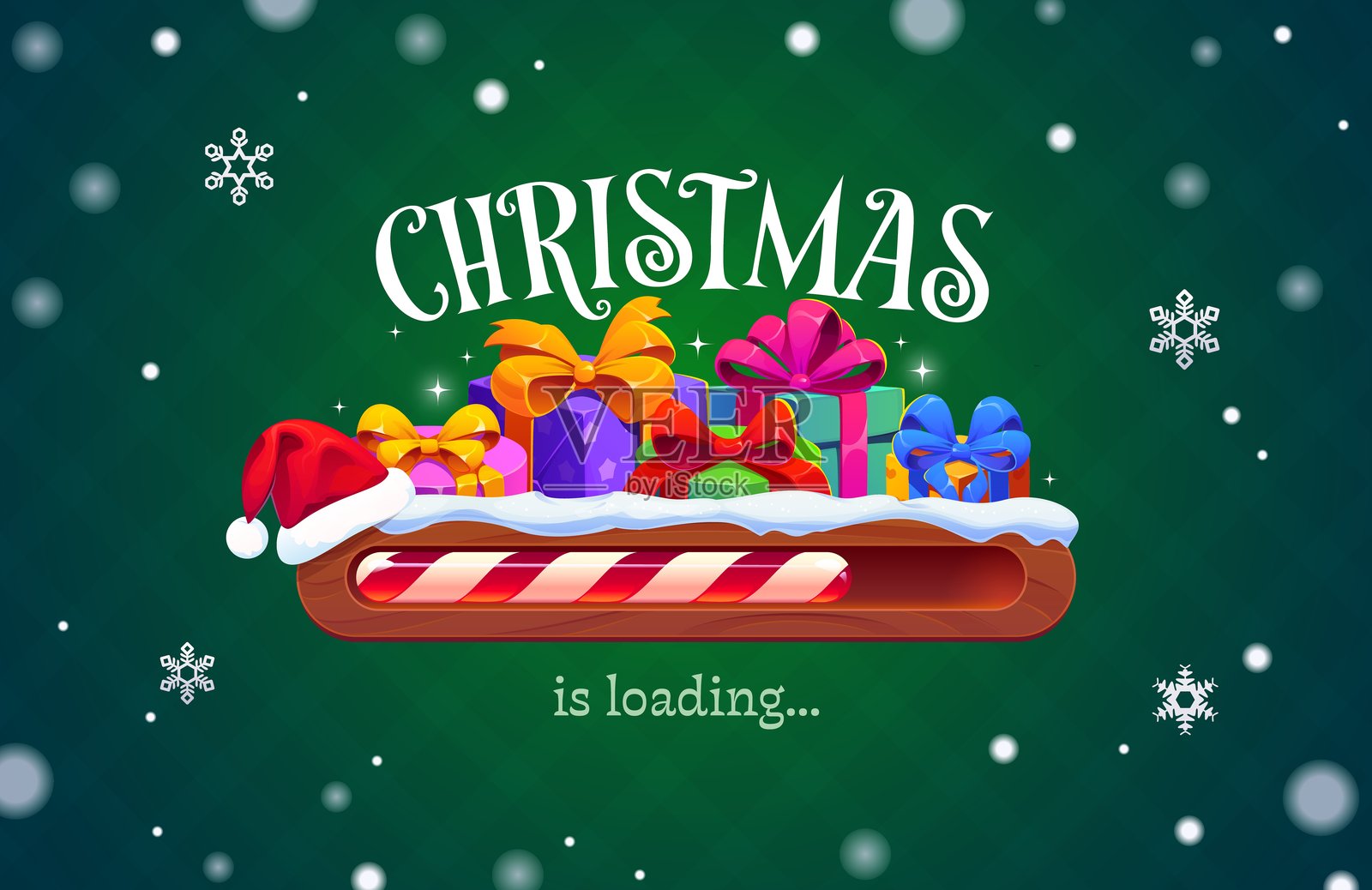 圣诞节倒计时加载条，带有帽子插画图片素材