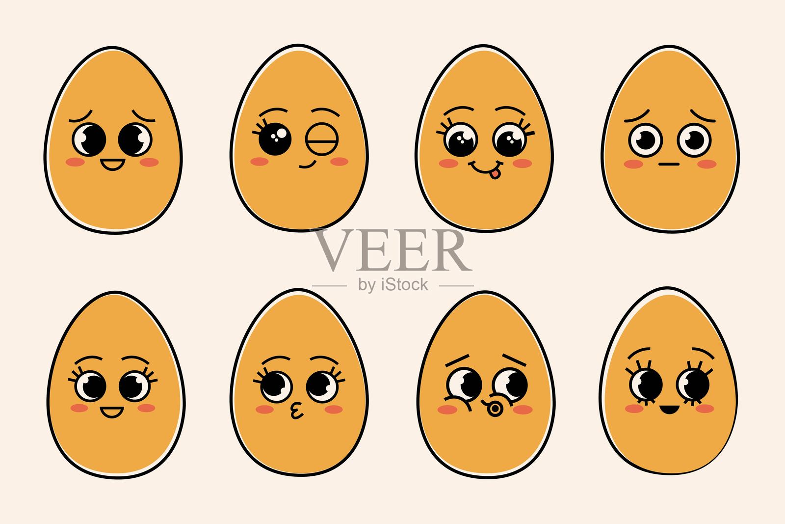 手绘鸡蛋角色，表情可爱，轮廓柔和插画图片素材