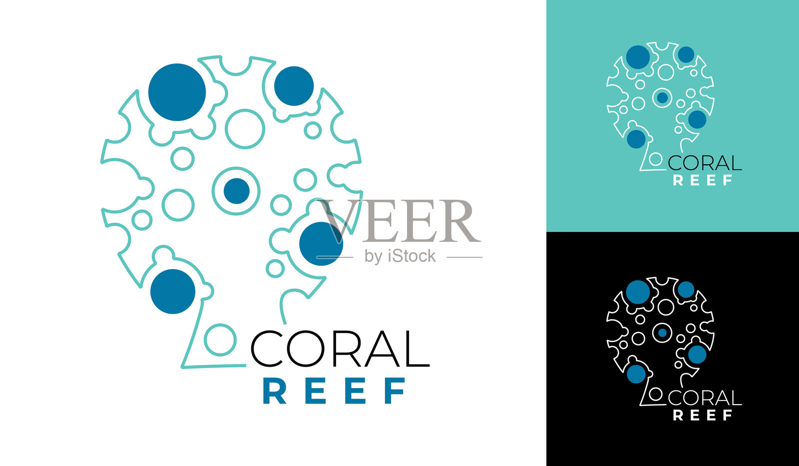 极简线条艺术风格的抽象珊瑚礁树形Logo插画图片素材