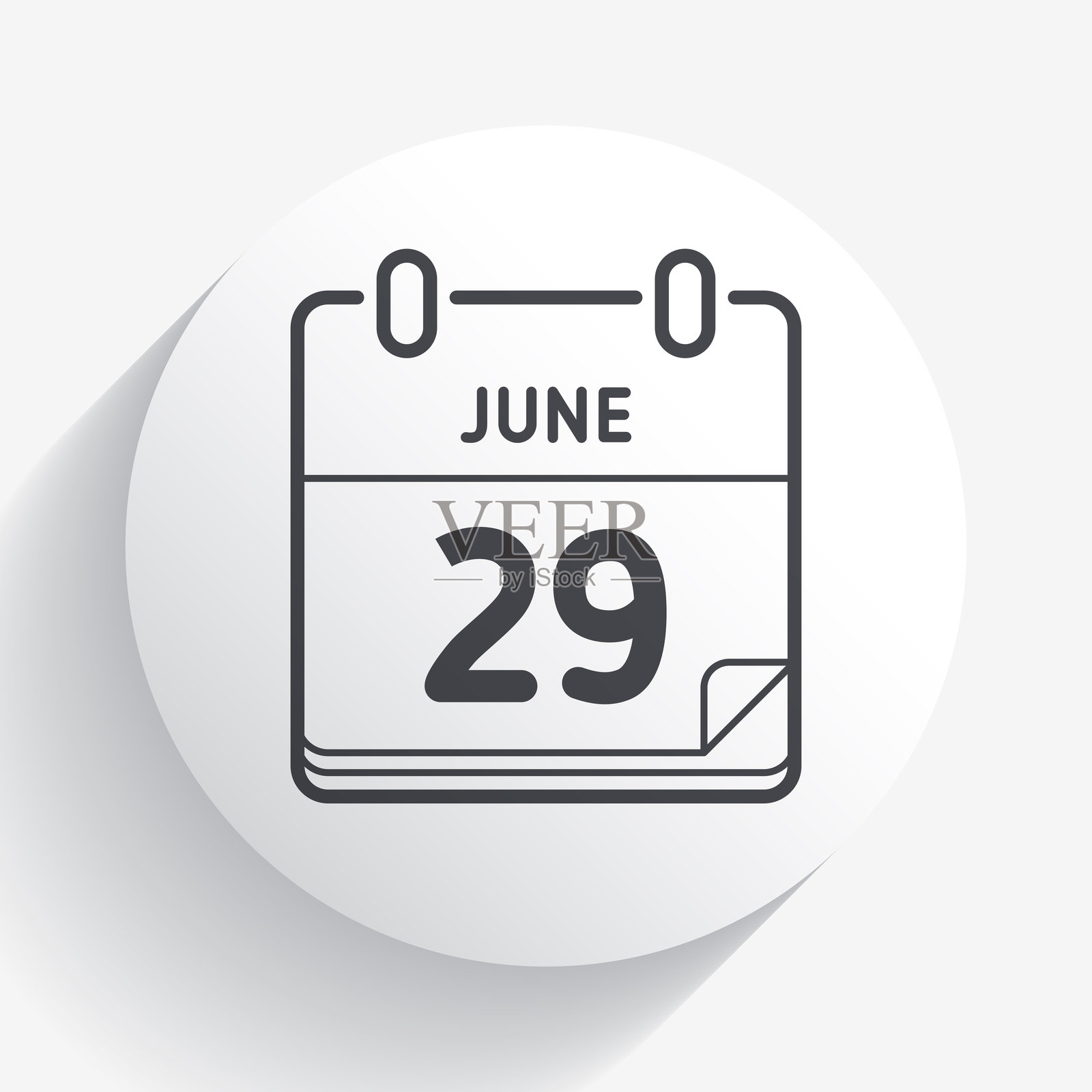 6月29日。带长阴影的圆形按钮上的图标插画图片素材