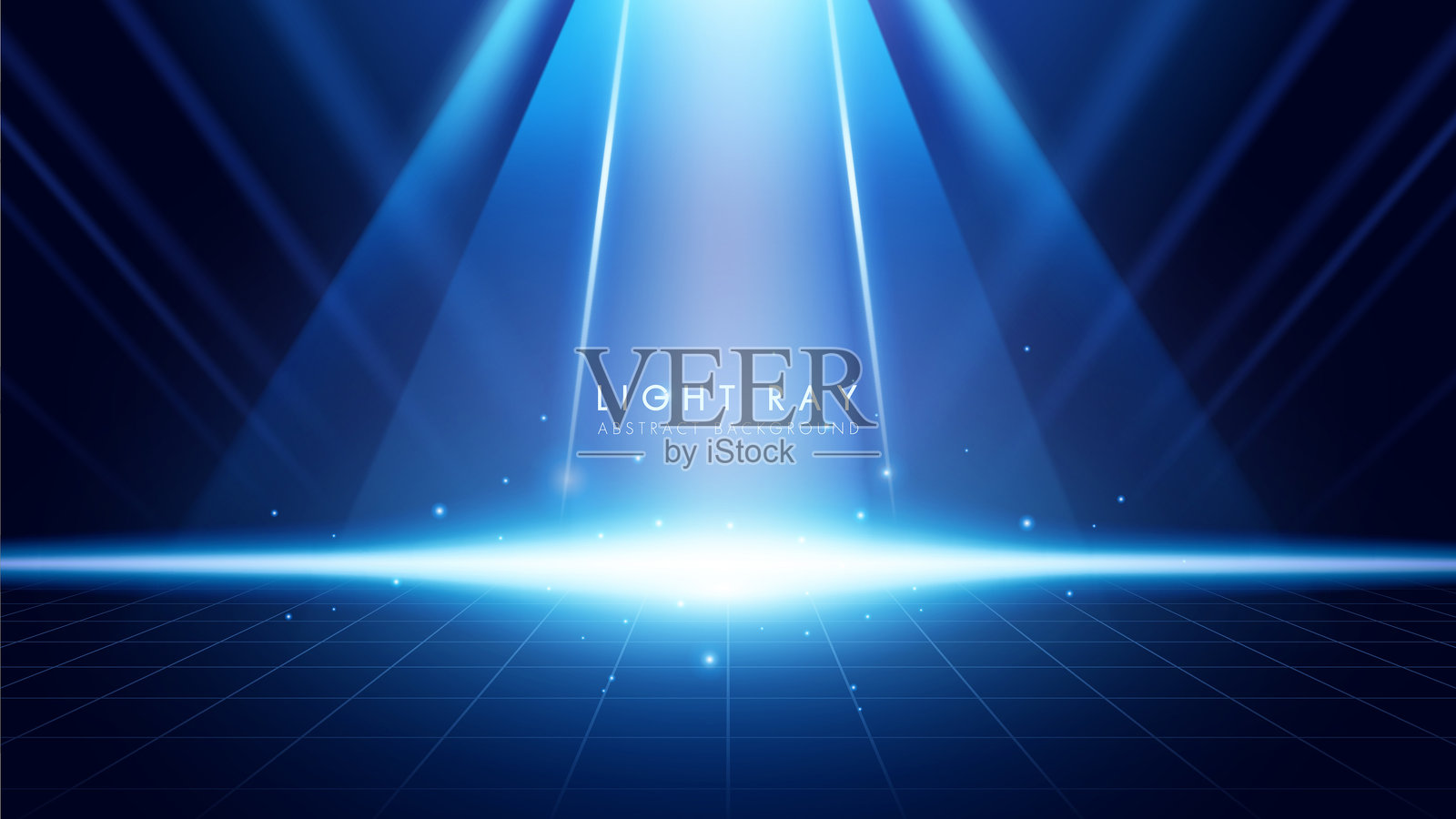 抽象背景，蓝色聚光灯射向中心。颁奖典礼的未来感发光效果。插画图片素材