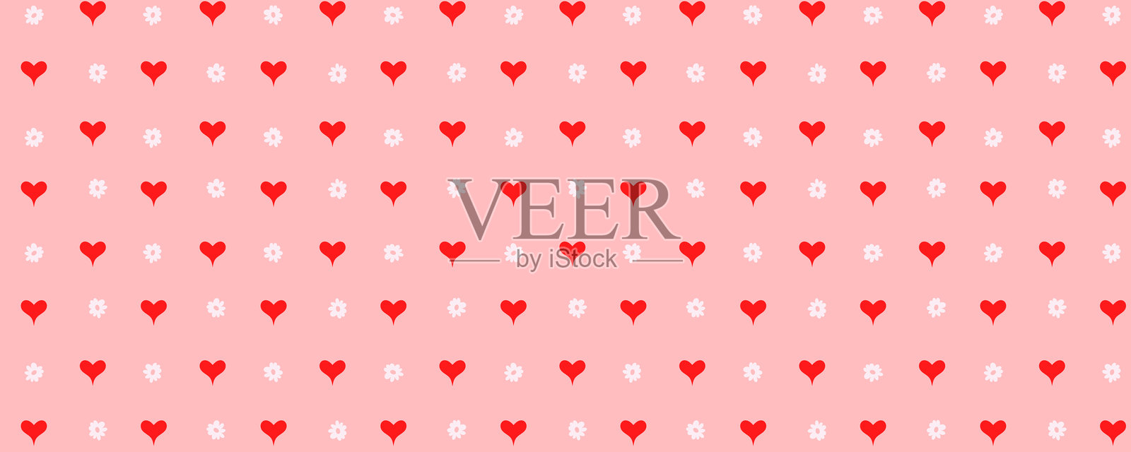 带有云朵和白花的爱心图案。手绘心形设计。情人节背景，非常适合用于邀请函、卡片、印刷品、服装、海报、网页、包装纸。矢量插画插画图片素材