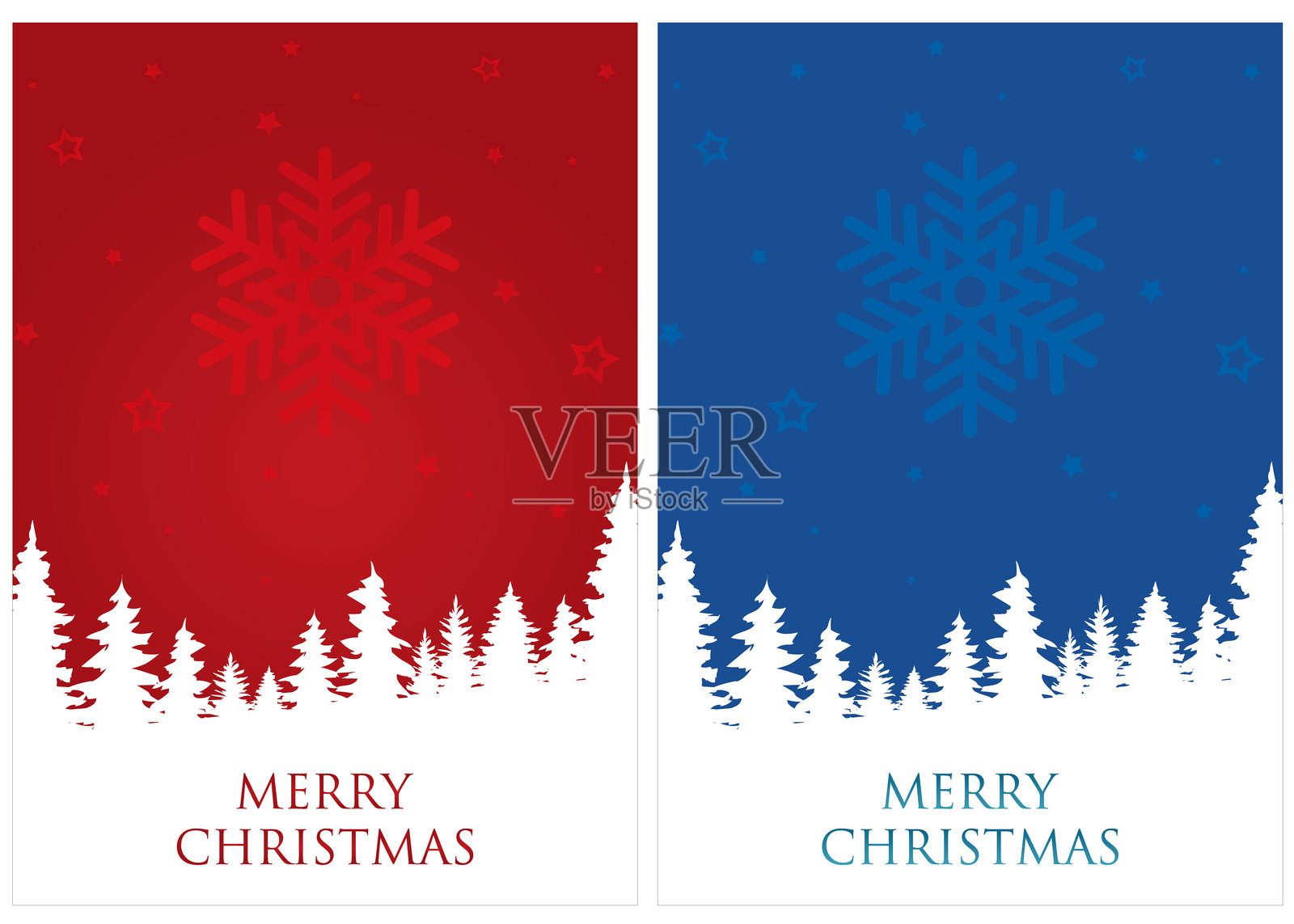 优雅的圣诞树背景，红色和蓝色节日祝福设计插画图片素材