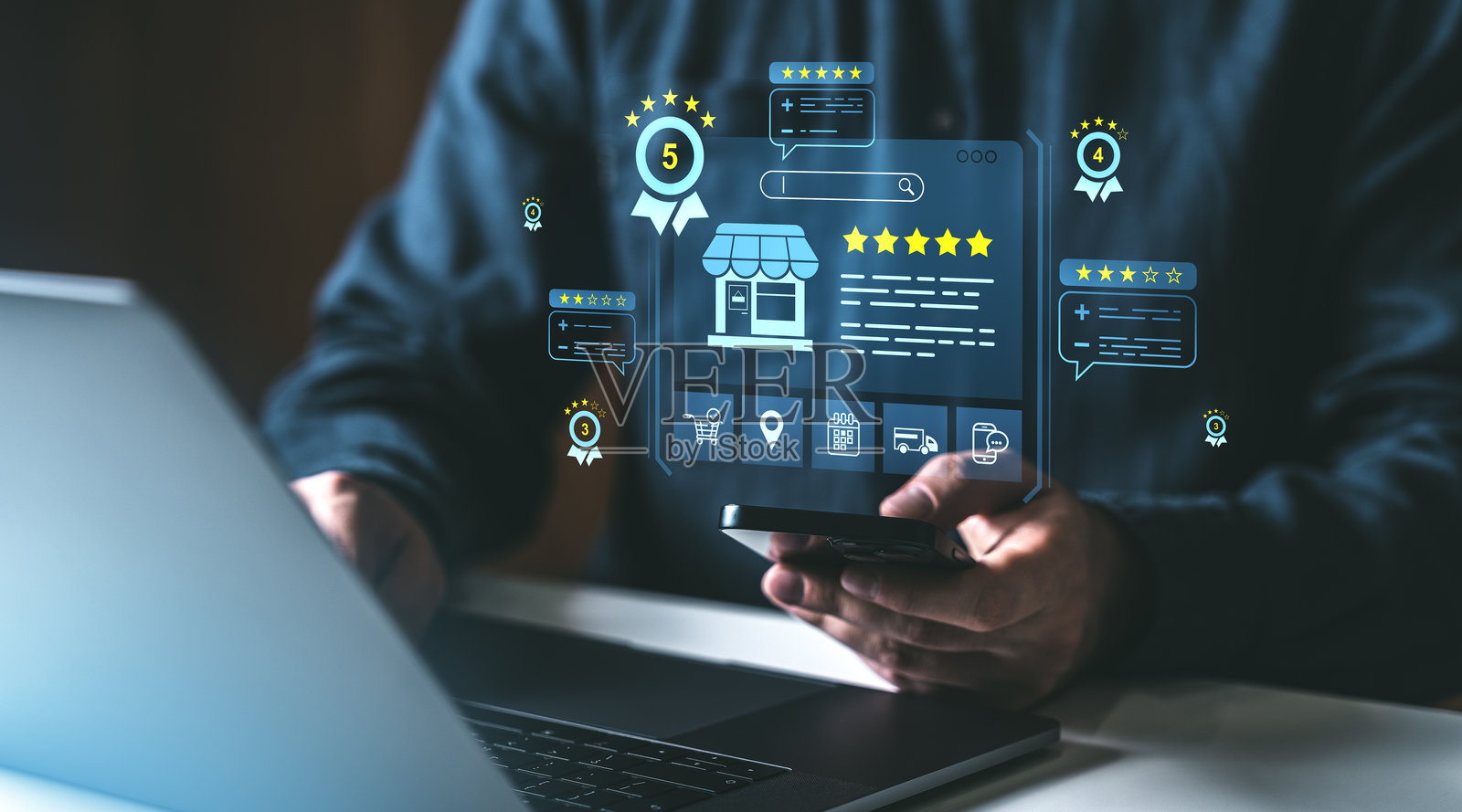 在线客户评价和评分概念。照片摄影图片