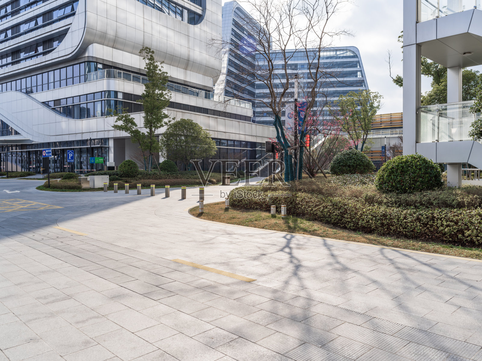 现代办公园区广场绿化与建筑景观照片摄影图片