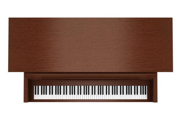 顶视图棕色直立钢琴孤立在白色背景图片下载