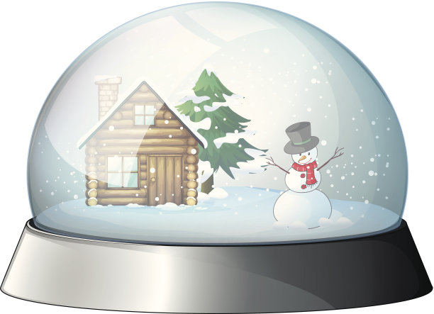 房子和一个雪人里面的水晶球图片下载