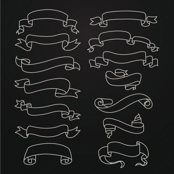 一套白色轮廓描边丝带图片下载