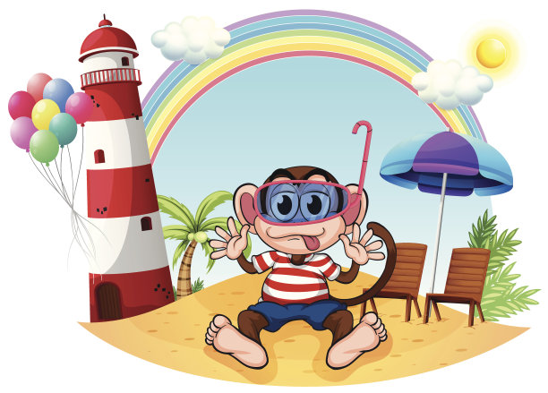 戴护目镜的猴子在海滩上图片下载