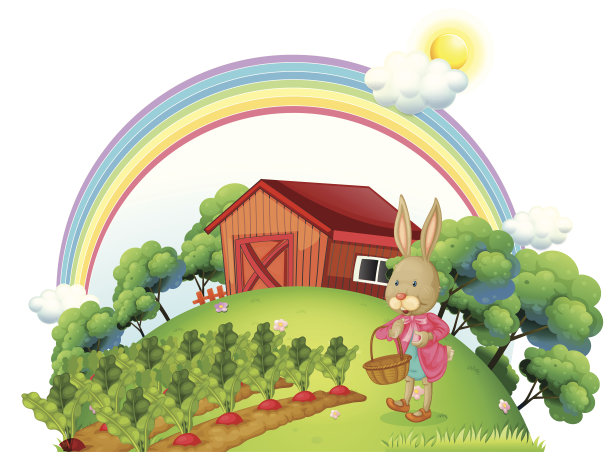 兔子在花园里提着篮子图片下载
