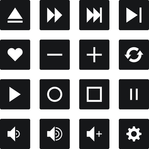 媒体播放器标志黑色方形按钮图标平淡简单图片下载