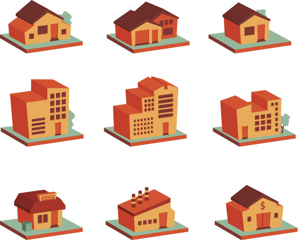 3d建筑图标-复古风格图片下载
