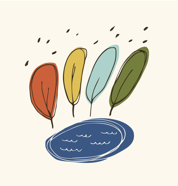 树木和湖泊的插图图片下载