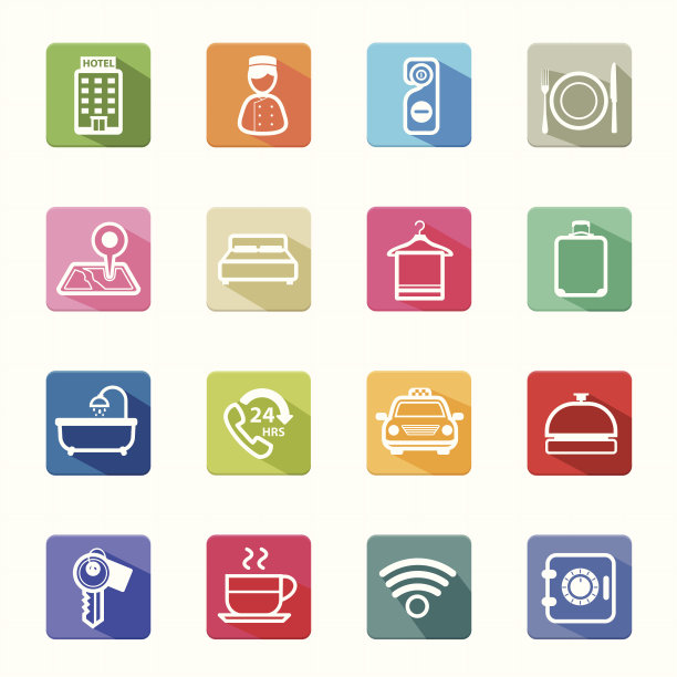 酒店旅行的平面图标和白色背景图片下载