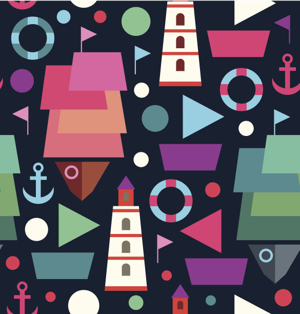 海创意背景有船、船、灯塔图片下载