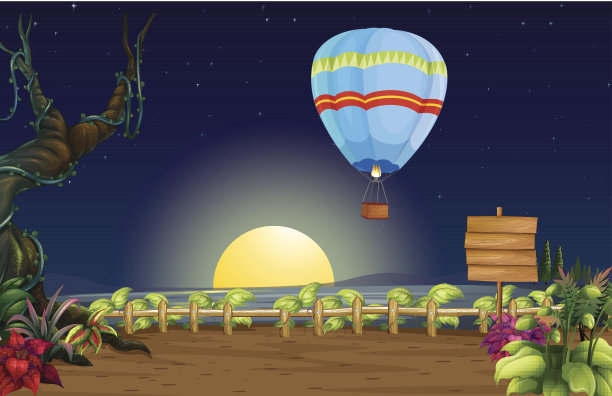 明亮的满月里的热气球图片下载