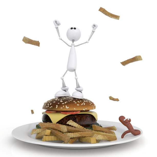 拿着汉堡的3D小人。图片下载