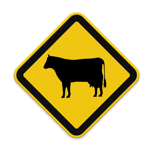 路边有牛警告标志图片下载