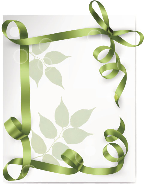 卡片便条与绿色的礼品蝴蝶结和丝带。图片下载