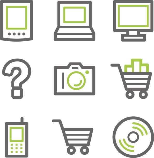 电子网页图标，绿色和灰色轮廓系列图片下载