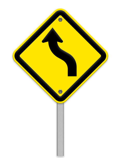 交通标志有弯道警告。系列的一部分。图片下载