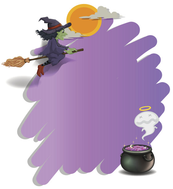 女巫骑着扫帚和一个空紫罗兰模板图片下载