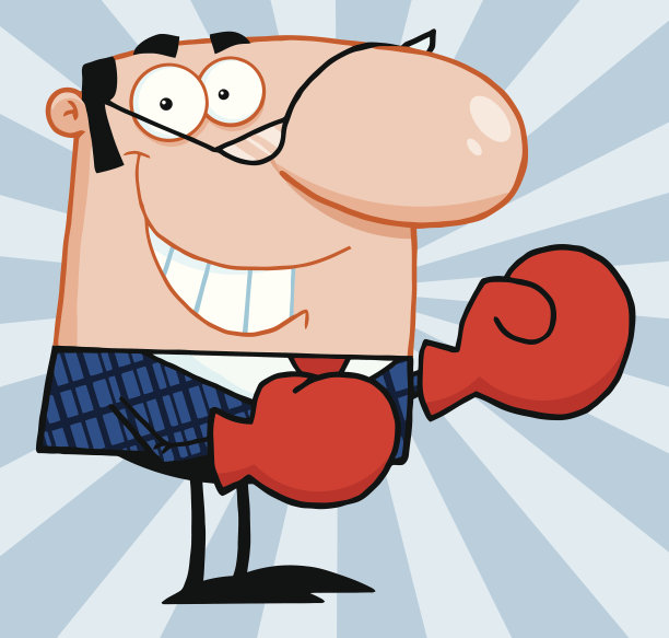 微笑的业务经理与拳击手套和背景图片下载