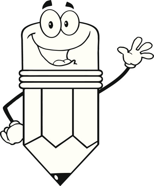 黑色和白色快乐铅笔字符招手问候图片下载