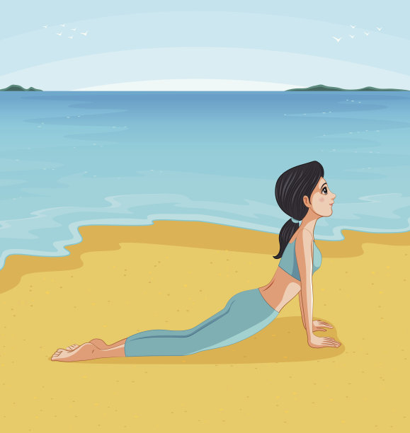 在海滩上做瑜伽的女孩图片下载