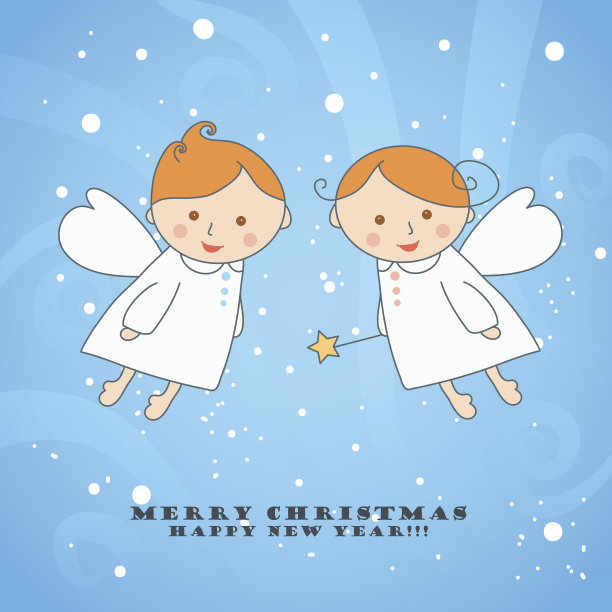 圣诞贺卡上有一个可爱的小天使。图片下载