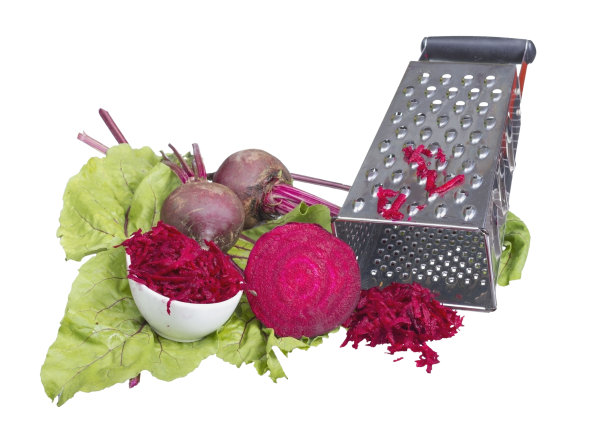 不锈钢磨碎器和磨碎的甜菜。图片下载