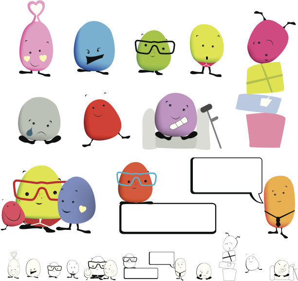 可爱的古怪卡通人物在一个简单的卡哇伊日本风格图片下载