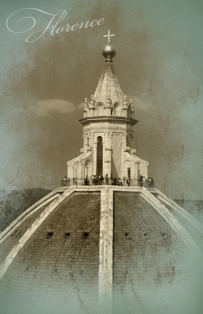 带有佛罗伦萨风景的旧明信片图片下载