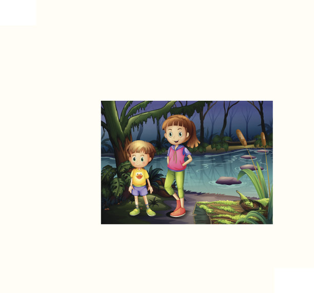 一个男孩和一个女孩站在森林中央图片下载